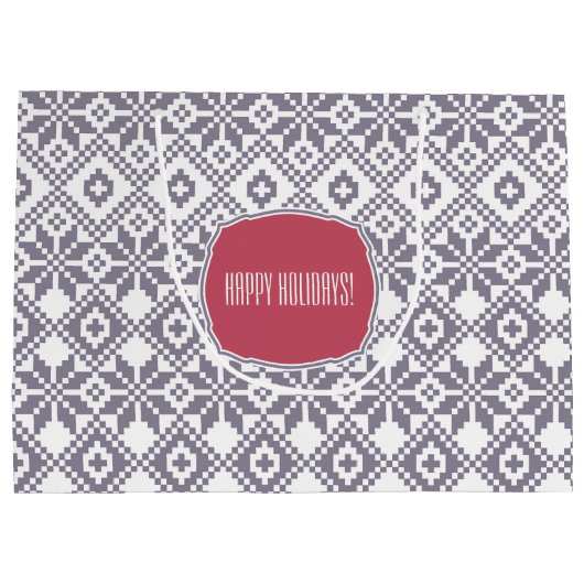 Kerstmis met eigen naam Nordic Sneeuwvlok Patroon  Large Cadeauzakje (Achterkant)