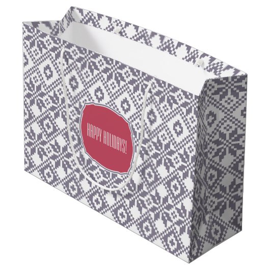 Kerstmis met eigen naam Nordic Sneeuwvlok Patroon  Large Cadeauzakje (Achterkant Gekanteld)