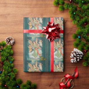 Kerstmis met engelen in retro stijl cadeaupapier