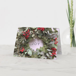 Kerstmis met eucalyptus en rode bessen feestdagen kaart