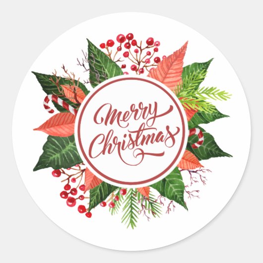  kerstmis met Floral Wreath | Sticker zegel (Voorkant)