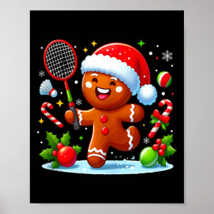 Kerstmis met gemberkoek speelt badminton grappig s poster