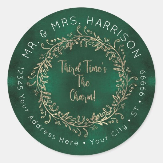 Kerstmis met Gold Glitter Green Script Foliage Ronde Sticker (Voorkant)