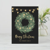 Kerstmis met Gold String-lampjes op zwart Feestdagenkaart (Staand voorkant)