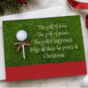 Kerstmis met golfbal en tee met lint feestdagenkaart