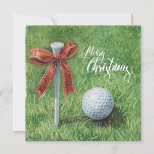 Kerstmis met golfbal en tee met lint feestdagenkaart
