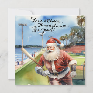 Kerstmis met honkbal met kerstman feestdagenkaart
