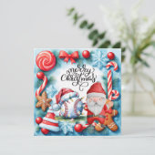 Kerstmis met honkbal met kerstman feestdagenkaart (Staand voorkant)