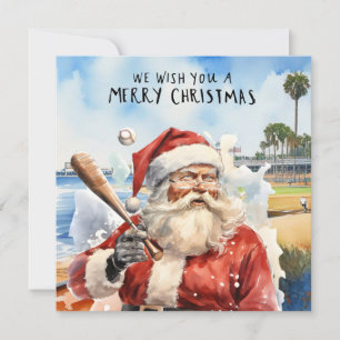Kerstmis met honkbal met kerstman feestdagenkaart
