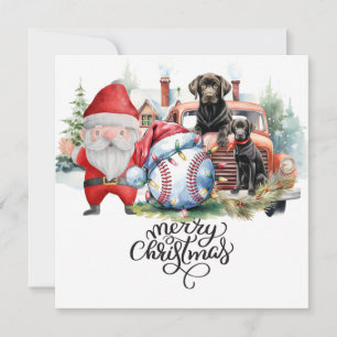 Kerstmis met honkbal met kerstman feestdagenkaart