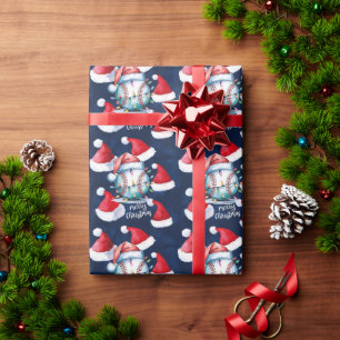 Kerstmis met honkbal op blauwe achtergrond cadeaupapier