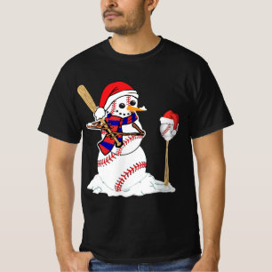 Kerstmis met honkbal Snowman die honkbal speelt T-shirt