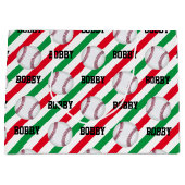 Kerstmis met honkbal Voeg daar de naam Stripe Red  Groot Cadeauzakje (Voorkant)