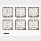 Kerstmis met hout en goudbonen vierkante sticker (Vel)
