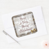 Kerstmis met hout en goudbonen vierkante sticker (Envelop)