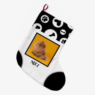 Kerstmis met huisdier met botten en poot naam foto grote kerstsok