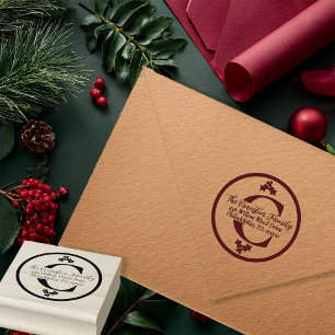 Kerstmis met Hulst en Bessen Initiaal Rubberstempel
