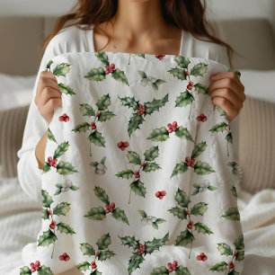 Kerstmis met hulst en monogram  sherpa deken