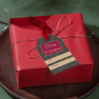 Kerstmis met Hulstbessen Cadeaulabel