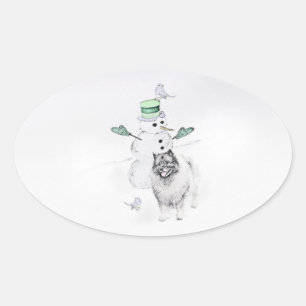 Kerstmis met keeshond schilderkunst ovale sticker