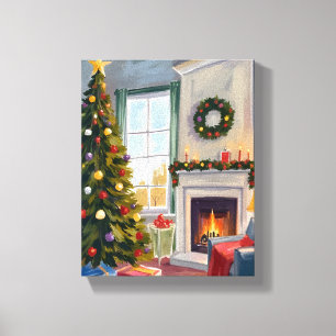 Kerstmis met Kerstboom Kabouter Kerstman Canvas Afdruk