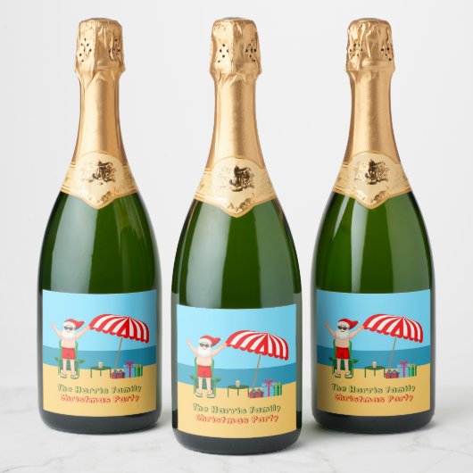 Kerstmis met kerstcadeau, kerstman, aangepast fees sparkling wijnetiket (Flessen)