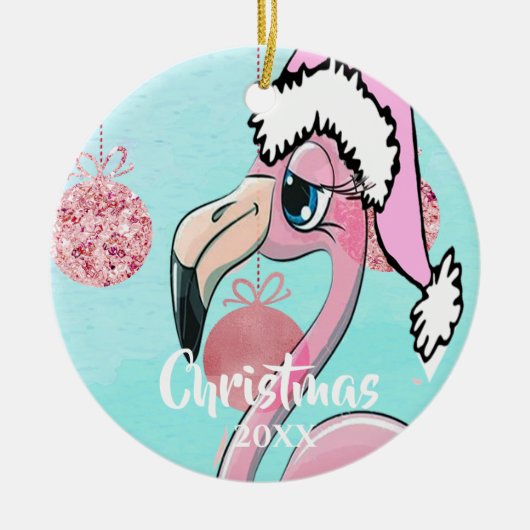 Kerstmis met kerstdans Santa Hat Blue Pink Girly C Keramisch Ornament (Voorkant)