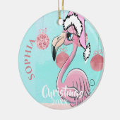 Kerstmis met kerstgrindflank met blauwe roze steke keramisch ornament (Links)