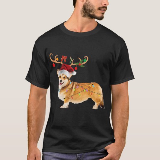 Kerstmis met kerstlampje Kerstmis met Corgi Dog T-shirt (Voorkant)