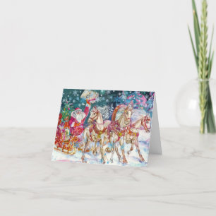 Kerstmis met Kerstman en Paarden Feestdagen Kaart