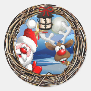 Kerstmis met kerstmis en rendieren ronde sticker