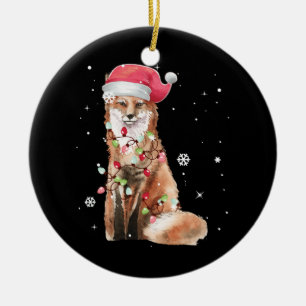 Kerstmis met Kerstmis met kerstlampje Fox Lover Ke Keramisch Ornament