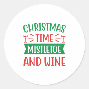 Kerstmis met kerstmis, mistletoe en wijn ronde sticker