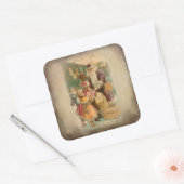 Kerstmis met kinderen op treinstation vierkante sticker (Envelop)