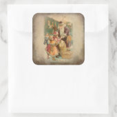 Kerstmis met kinderen op treinstation vierkante sticker (Tas)