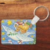 Kerstmis met konijn als kerstman op hol sleutelhanger (Voorkant)