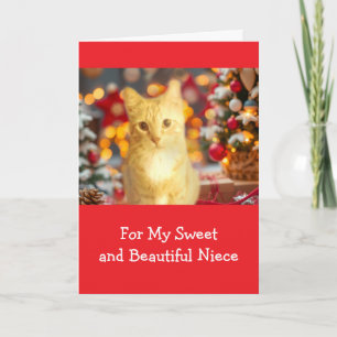Kerstmis met lieve nicht en oranje katje feestdagen kaart