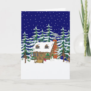 Kerstmis met Log Cabin Feestdagen Kaart