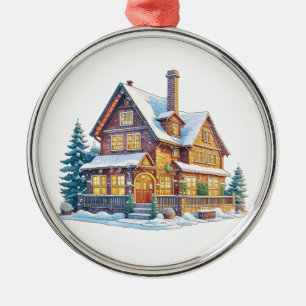 Kerstmis met Log Cabin Metalen Ornament