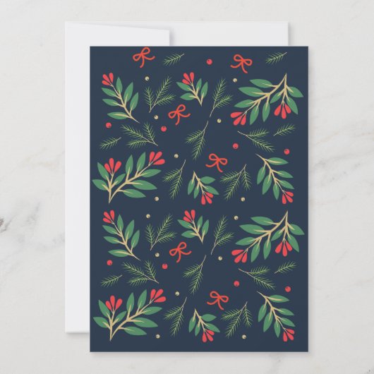 Kerstmis met marineblauwe en rode kerstgroen Kerst Kaart (Achterkant)