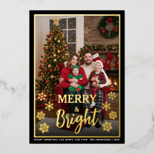 Kerstmis met Merry & Bright Familie Foto & Sneeuwv Folie Feestdagenkaart