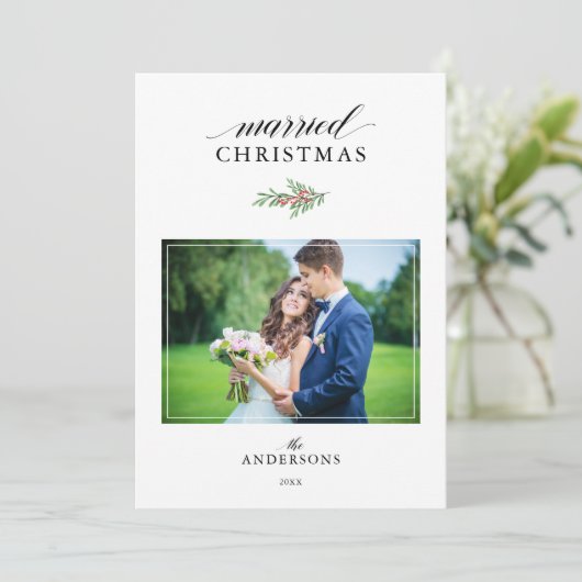 Kerstmis met minimale Pas getrouwd met kerstmis Feestdagenkaart (Staand voorkant)