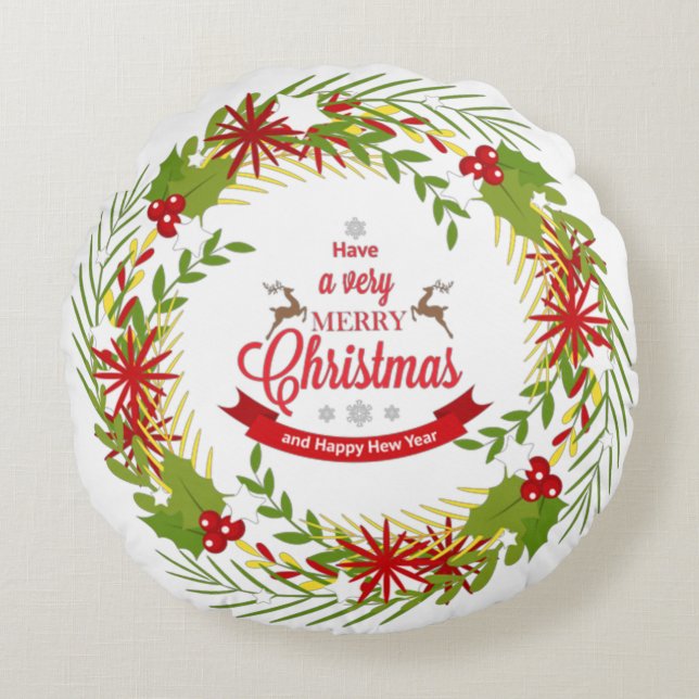 Kerstmis met Mistletoe Rond Kussen (Voorkant)