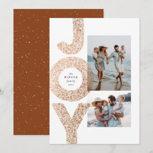 Kerstmis met moderne bronzen spikkels en twee foto feestdagenkaart