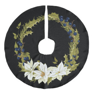 Kerstmis met mooie witte bloemen imitatie linnen kerstboom kleed