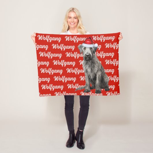 Kerstmis met naam patroon voor Wolfhound hond Fleece Deken (In situ)