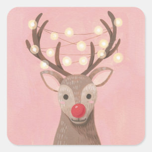 Kerstmis met neushoorn met rode neus vierkante sticker