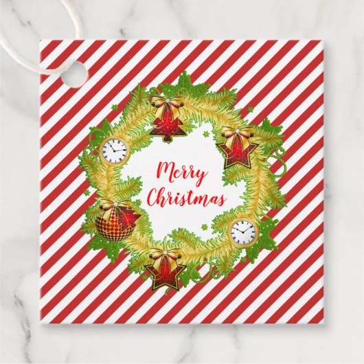 Kerstmis met Ornamenten en rode strepen Bedankjes Labels (Voorkant)