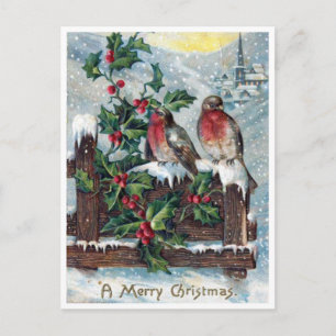 Kerstmis met oude Robin vogels en hulst Briefkaart