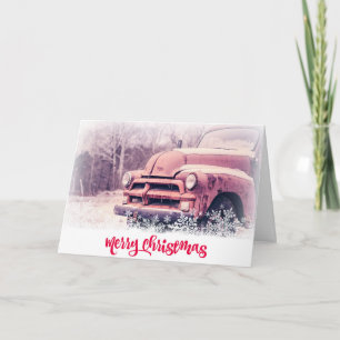 Kerstmis met Oude Rode Vrachtwagen Feestdagen Kaart
